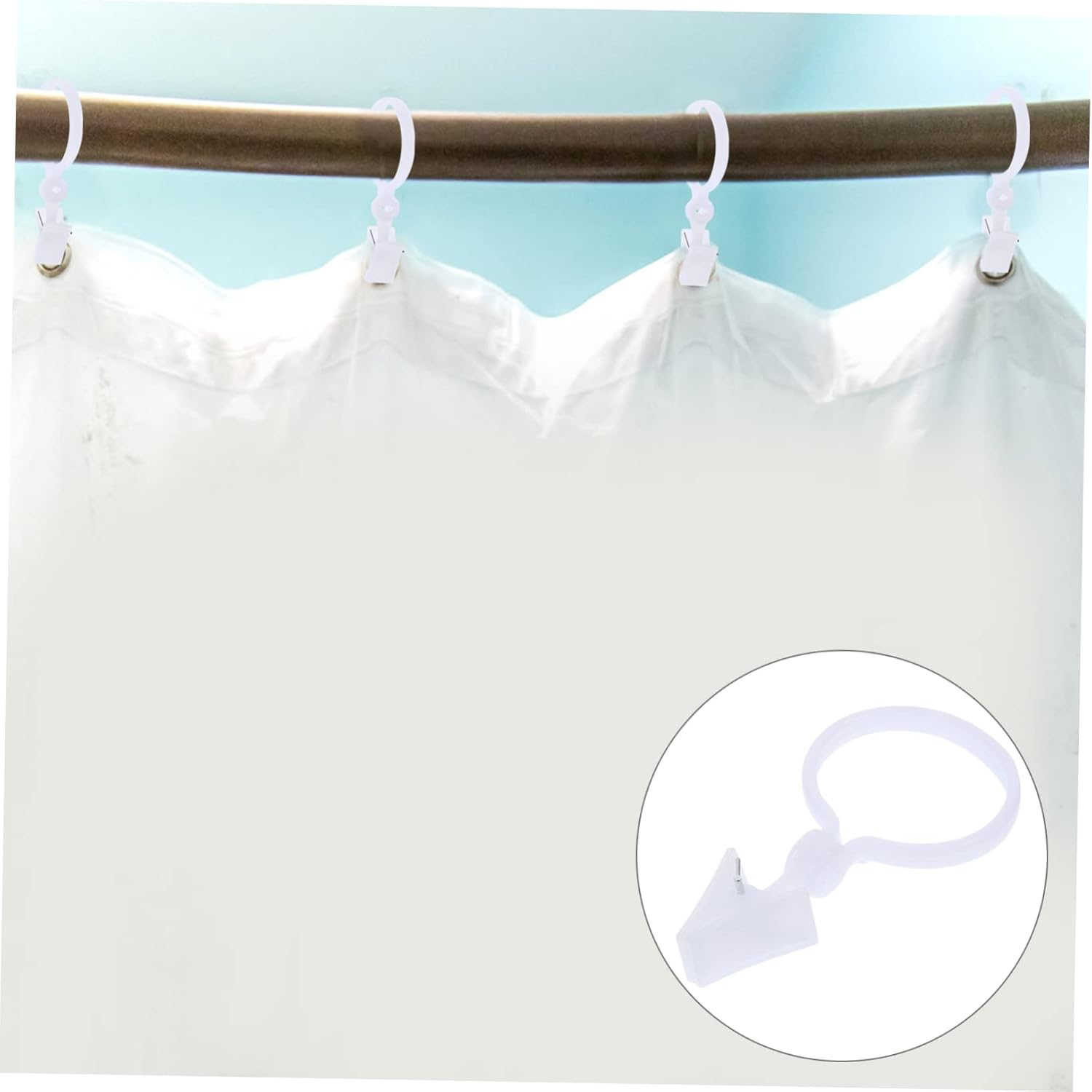 80Pcs White Curtain Rings Clips Adjustable Shower Curtain Rings Sturdy Window Drapery Clips Household Rod Accessories for Bathroom and Home Use