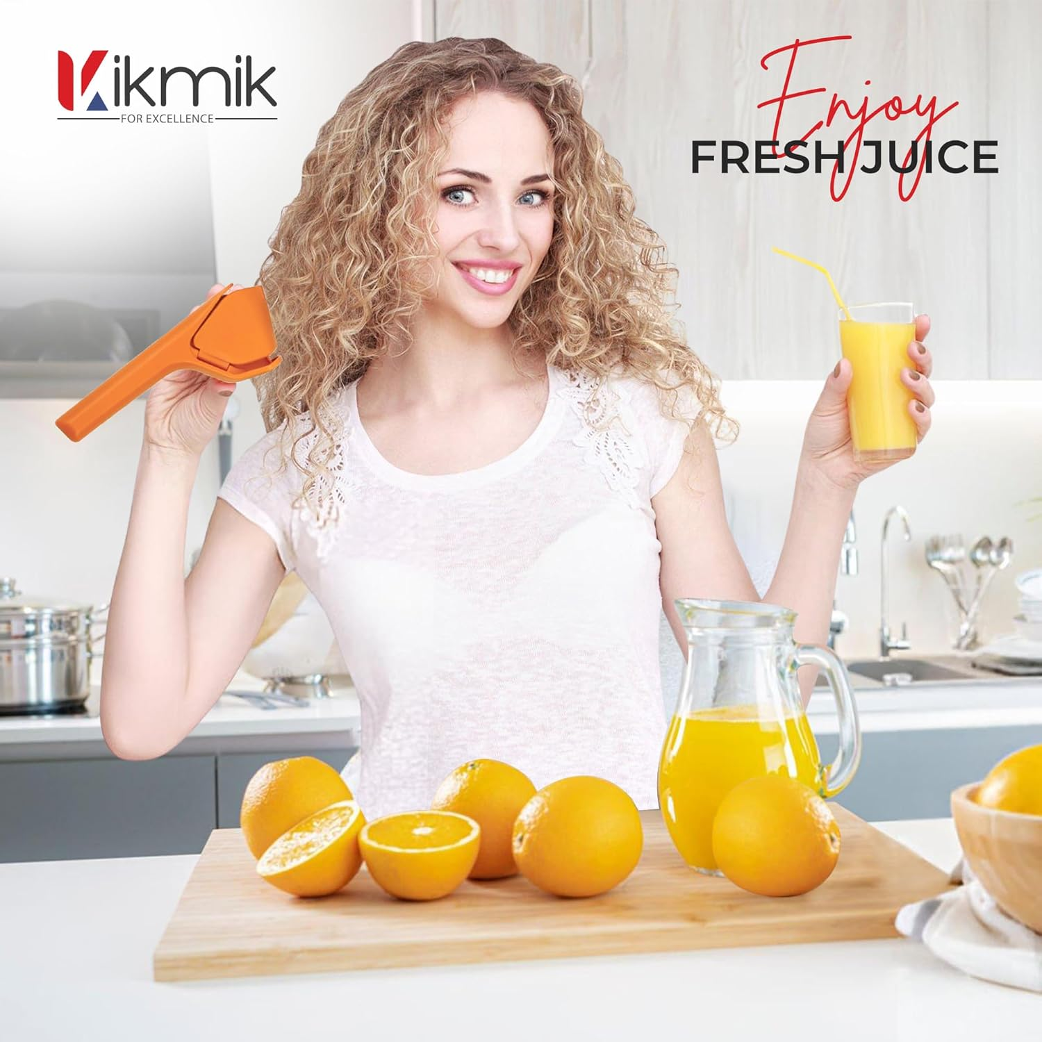 Kikmik Lemon Squeezer - Citrusease Foldable Manual Fruit Juicer: Effortless Juicing with Space-Saving Ergonomics Design &ndash; Hand Squeeze with Sideways Pivot for Maximum Juice Yield-(Orange)
