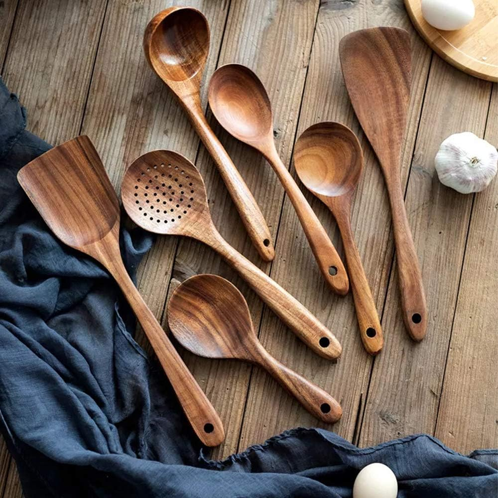 Mary Paxton Teak Kitchen Utensils,Wooden Spatula Spoons Turner Kitchenware Seasoning Scoop Dipping,Oil Dipper,Meal Rice Scoop,Soup Nonstick Pan Cookware Natural Utensils Handcrafted Cutlery Tool Wooden Turner(13*3.23In) image number 6