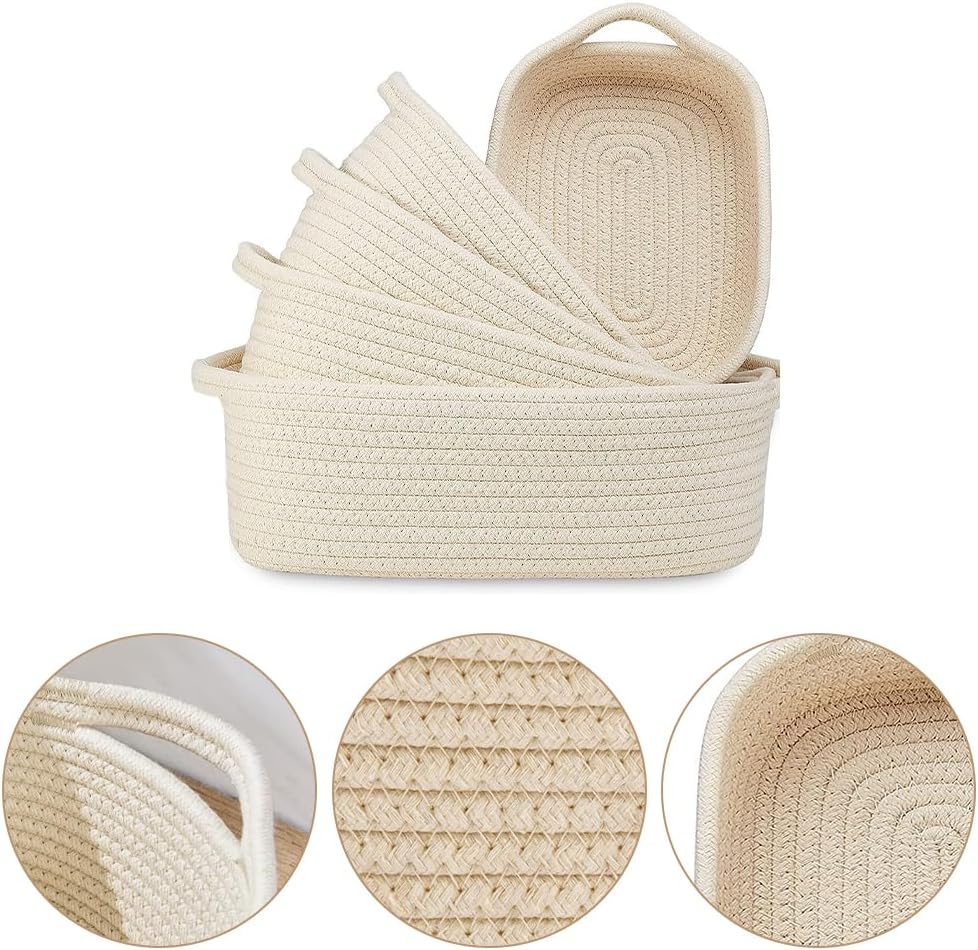 Set of 5 Cotton Rope Woven Storage Baskets &ndash; Decorative Organizer Bins for Baby Nursery, Montessori, Bathroom, Dog & Cat Toys, Entryway, Desk Use image number 4