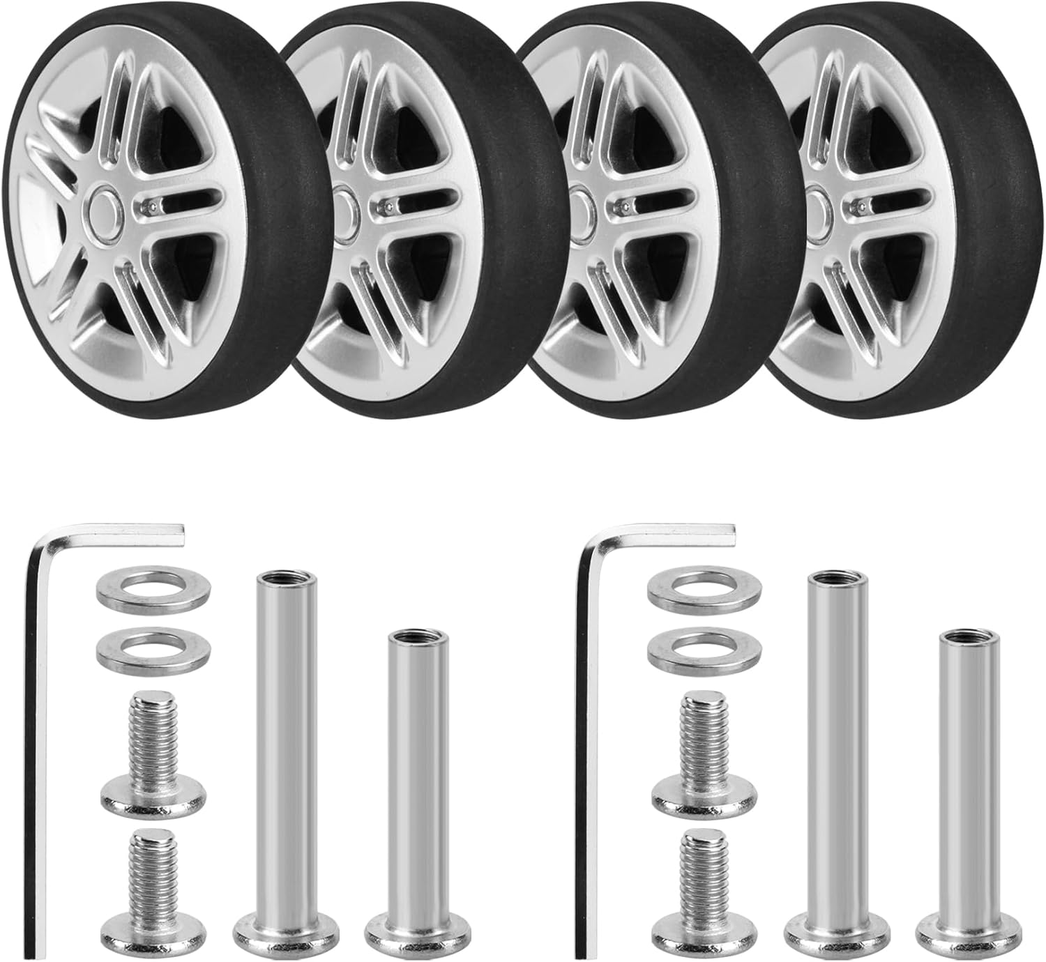 Volein 4 Pcs Suitcase Replacement Double Wheels, Wear Resistant Luggage Wheels Replacement with Bearings Spare Casters Kit for Worn Suitcase Tyres, 4 Pcs, Vn2-55Mm