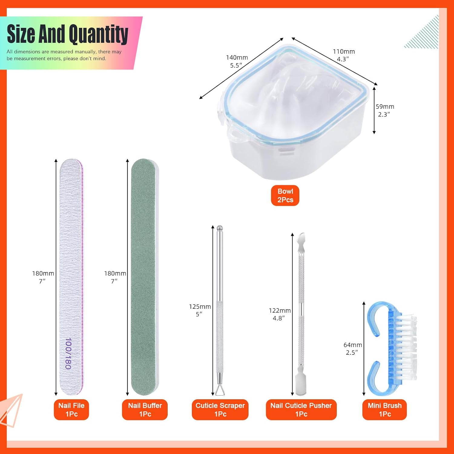 Tanstic 7Pcs Blue Nail Soaking Bowl Kit, Nail Polish Remover Tools Including Manicure Bowl Nail Soak Tray Soak off Bowl, Nail Brush, Nail File, Cuticle Peeler, Double-Ended Cuticle Pusher, Nail Buffer image number 5