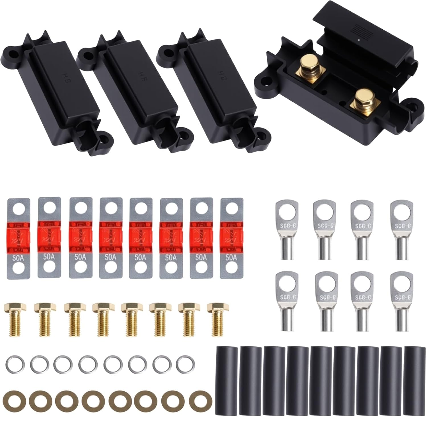 MIDI Fuse Dual Battery Kit 50 Amp Fuses ANS Holders High Current Protection Universal Car Truck Marine Electrical System
