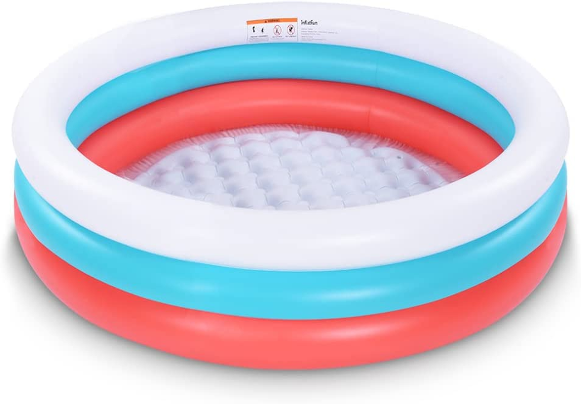152Cm Inflatable Pool with Soft Floor, 3-Ring Baby Pool, Kids Swimming for Indoor or Outdoor, Big Ball Pit (Red White Blue) image number 5