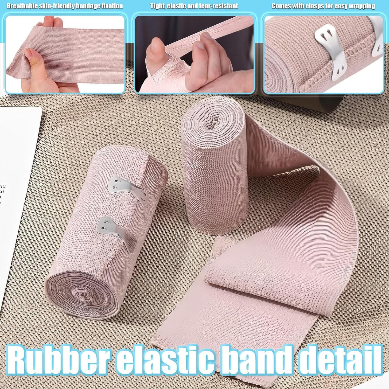 Elastic Bandage Wrap, 4 Pcs (4Inch X 15Ft) Durable Compression Bandage with Clips, Lightweight Portable Bandages for Ankle, Wrist, Arm, Leg Sprains image number 6