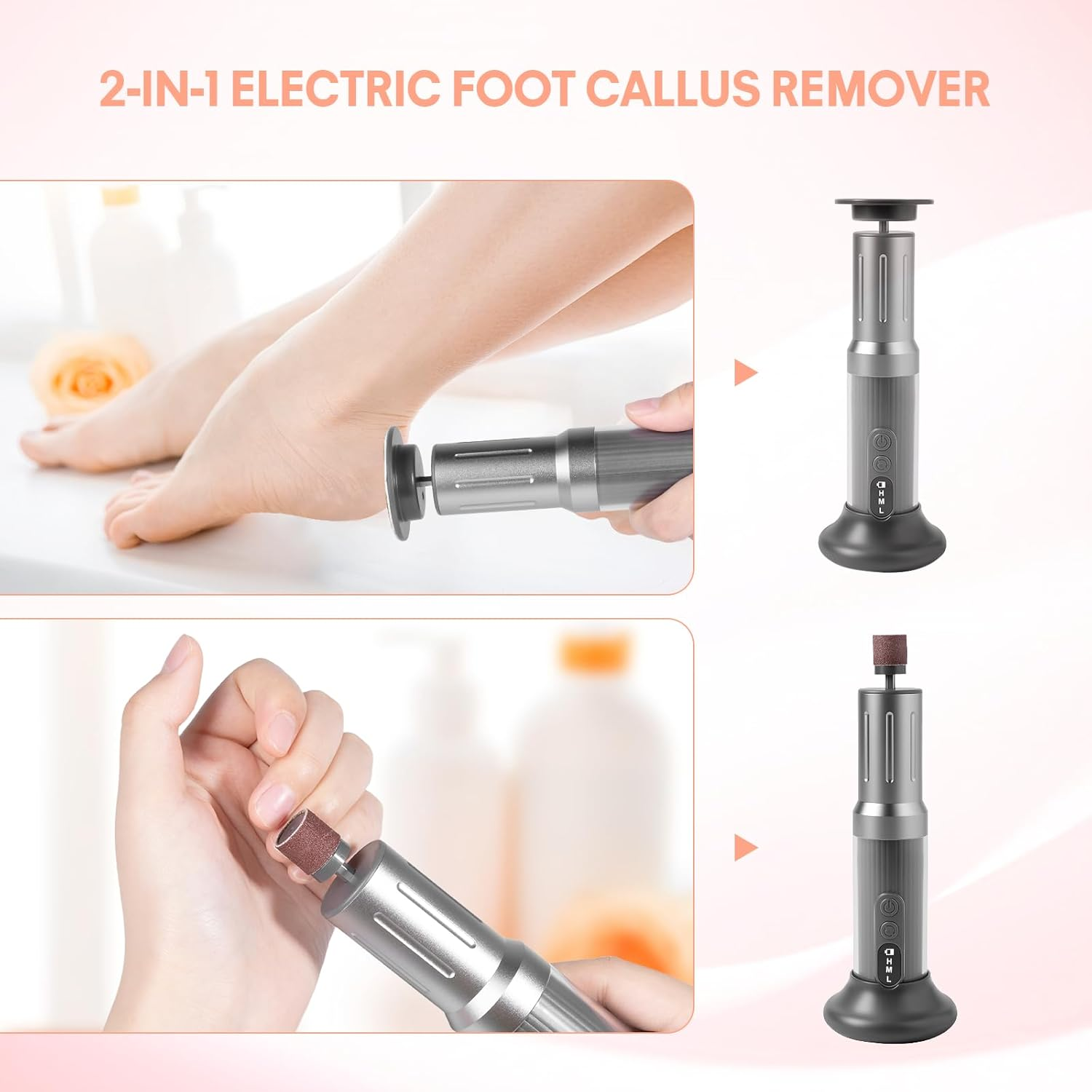 Carehabi 2 in 1 Electric Callus Remover, Callus Removal, Foot Electric Foot Sander, Wireless for Feet with Sandpaper, with 6 Speeds and Digital Display for Women and Men image number 5