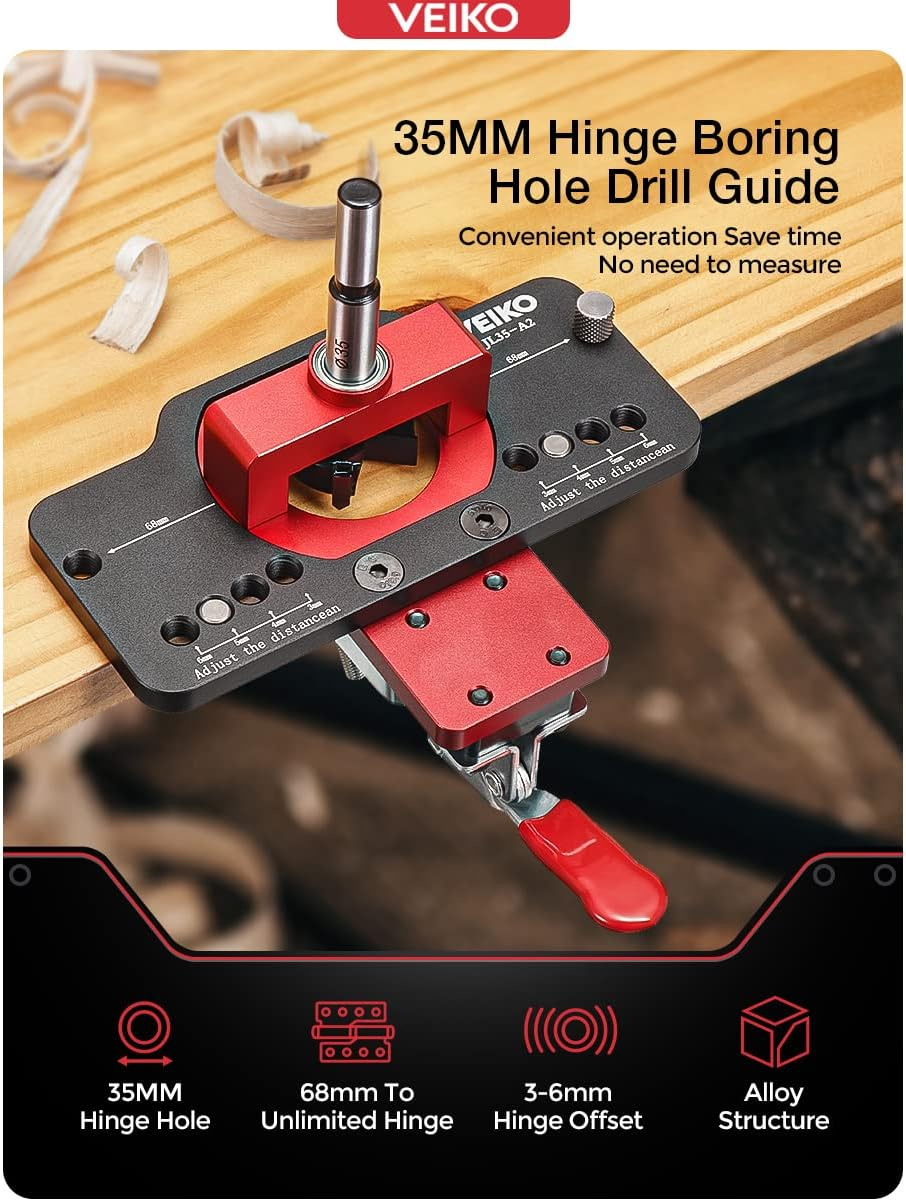 VEIKO 35MM Hinge Boring Hole Drill Guide Locator Jig Clamp Woodworking Tool Kit image number 3