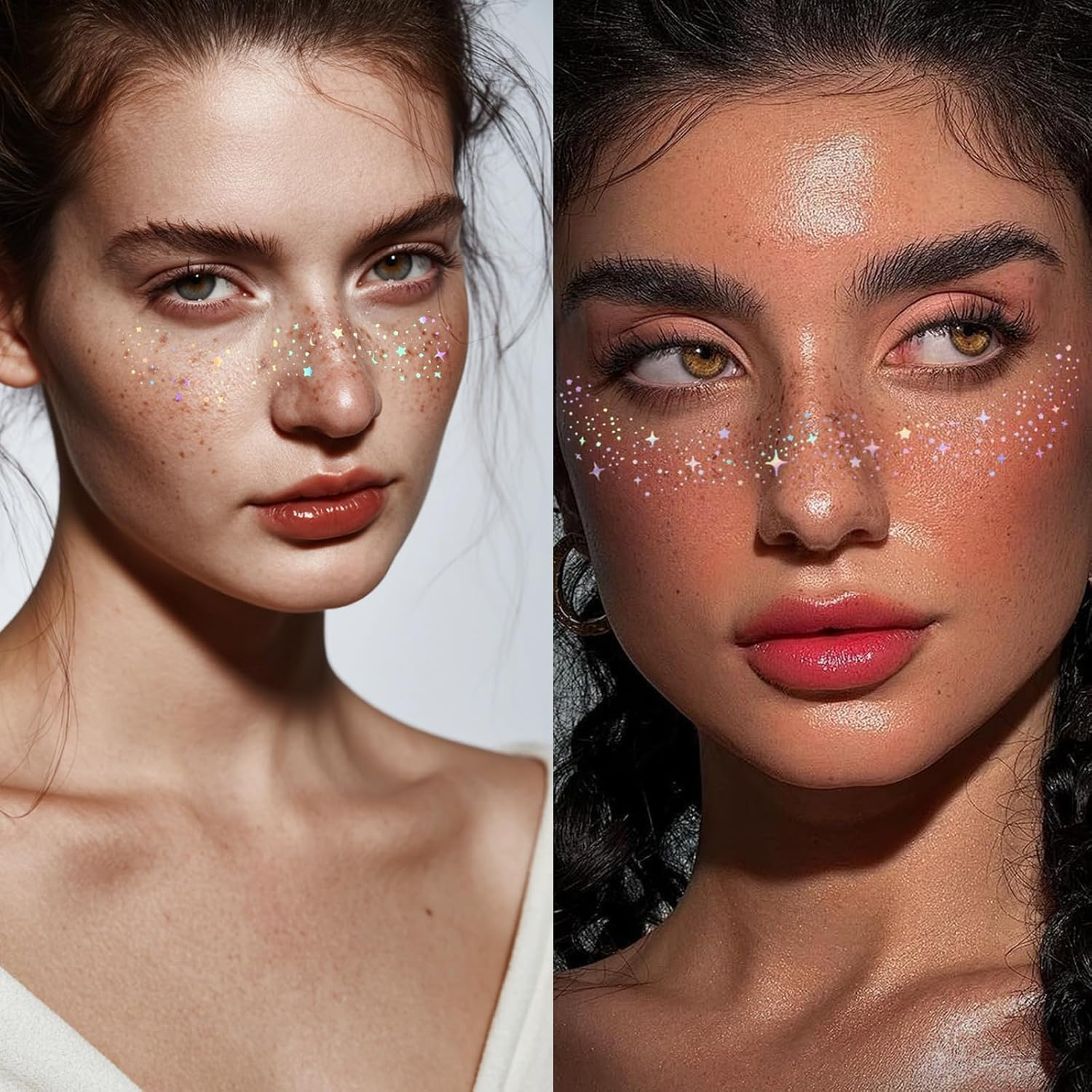 WANXTY Glitter Freckles, Holographic Face and Body Glitter Tattoo Sparkle for Women Gold Glow Cosmetic Star Makeup Accessories for Festival Rave (Holographic) (Blue) image number 2