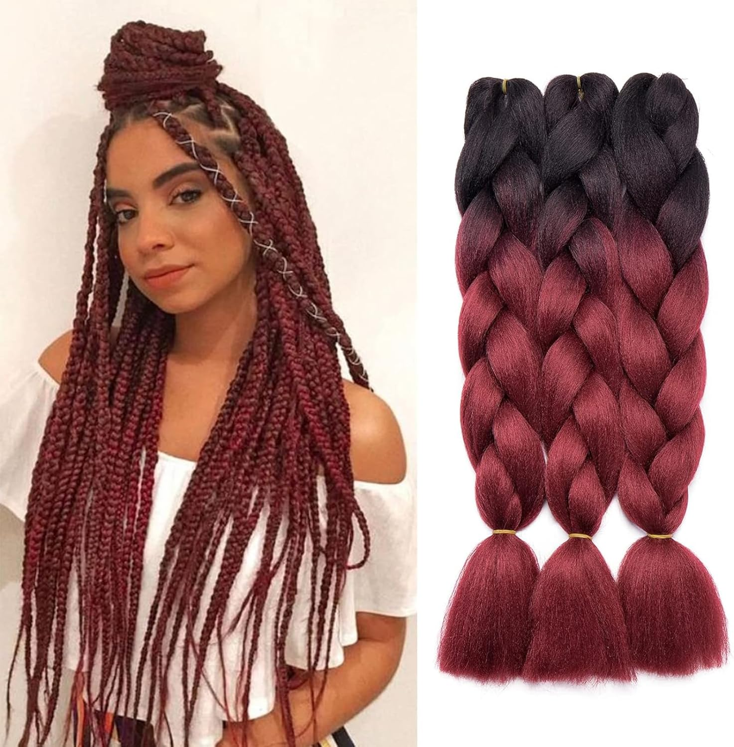 Jumbo Braiding Hair Extensions,24Inch/60Cm 3 Packs High Temperature Fiber Crochet Twist Braids Crochet Braiding Hair Purple/Rose Red/Pink(C6)