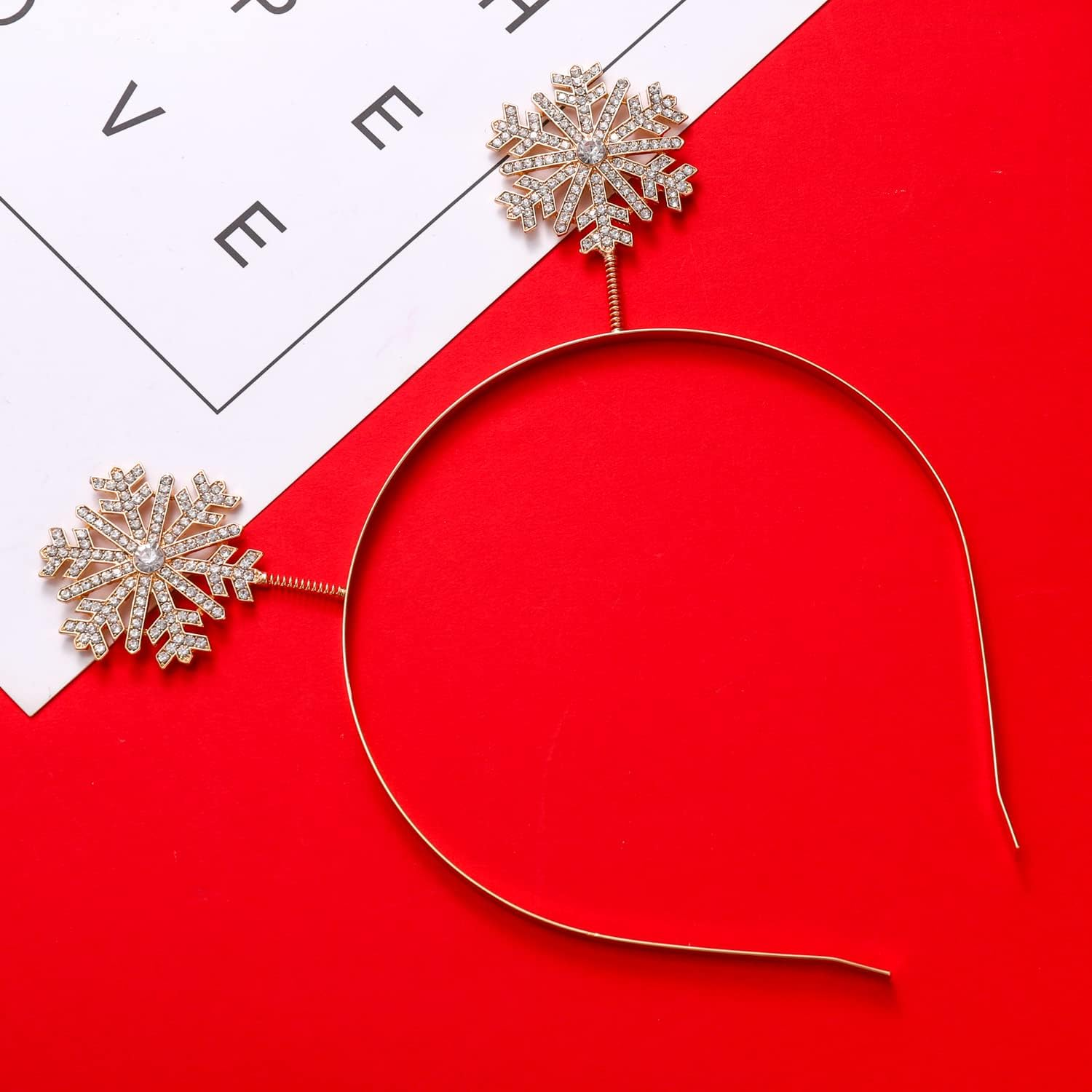 NVENF Christmas Headbands Festive Holiday Hairband for Women Xmas Tree Elk Snowflake Headbands Christmas Party Headwear Gifts - Gold Bow image number 6