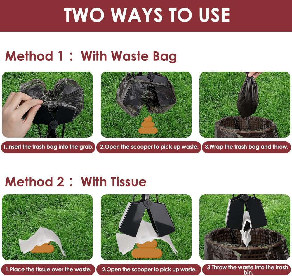 Nasjac Dog Pooper Scooper, 32'' Long Handle Foldable Pet Pooper Scooper Flat Bottom, Portable Poop Waste Pick up Rake with Durable Spring for Small Medium Large Dog Puppy (Length: 32"/81Cm, Red)