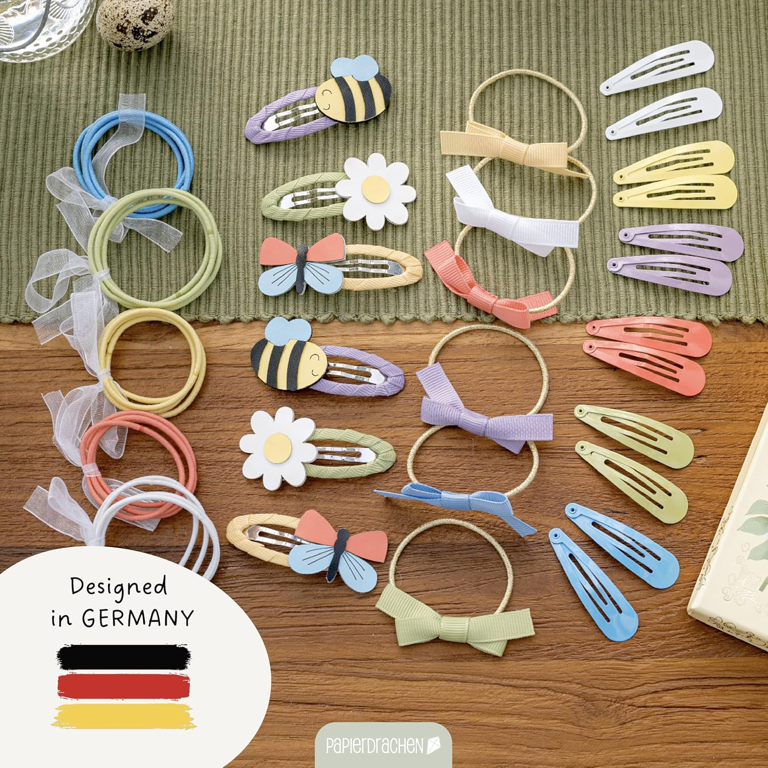 Papierdrachen Spring Hair Accessories Set - 48 Pieces - Durable and Robust - Hair Clips - Hair Bobbles - Accessories - with Appliques - for Long and Fine Hair image number 2