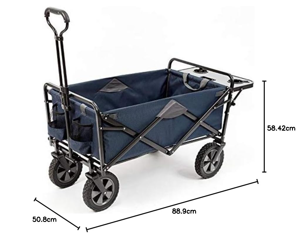 Mac Sports Heavy Duty Steel Frame Collapsible Folding 150 Pound Capacity Outdoor Garden Utility Wagon Yard Cart with Table and Cup Holders, Navy image number 4