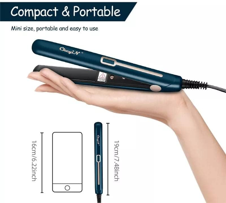Mini Hair Straightener 2 in One Portable Hair Curler Flat Iron (Greenish Blue) image number 5