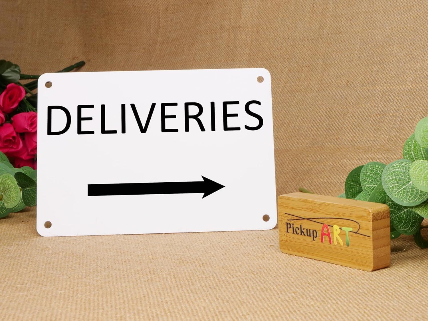 DELIVERIES SIGN (RIGHT ARROW) 140X200MM 200X300Mm Door Sign Sign for Post Man (With Self-Adhesive at Back, 20X30CM) image number 3