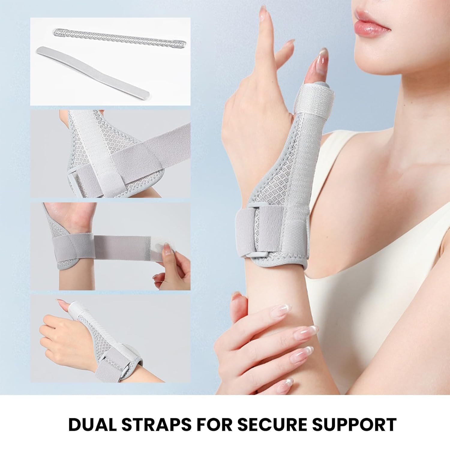 Thumb Brace for Arthritis Sprains - Reversible Thumb Brace with Soft Lining, Breathable Metal Splints for 24-Hour Carpal Tunnel Support Adjustable (Gray) image number 1