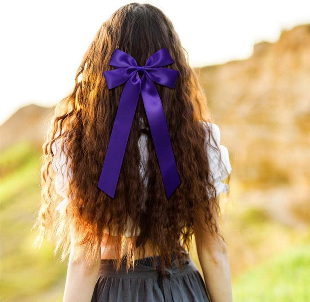 Bekecidi 4 PCS Hair Bows Hair Clip Hair Ribbon with Long Tail Hair Barrettes Tassel Bowknot Hairpin French Hair Clips Slides Metal Clips Hair Accessories for Women Girls (Black, Blue, Green, Purple) image number 2