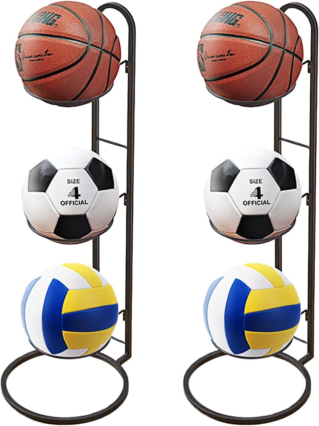 2Pcs Basketball Ball Storage Racks, Durable 3 Tier Cube Ball Storage Holder, Removable Garage Ball Organizer, Vertical Sports Display Stand for Volleyball Football Basketball Soccer 25 * 71Cm ﻿ image number 3
