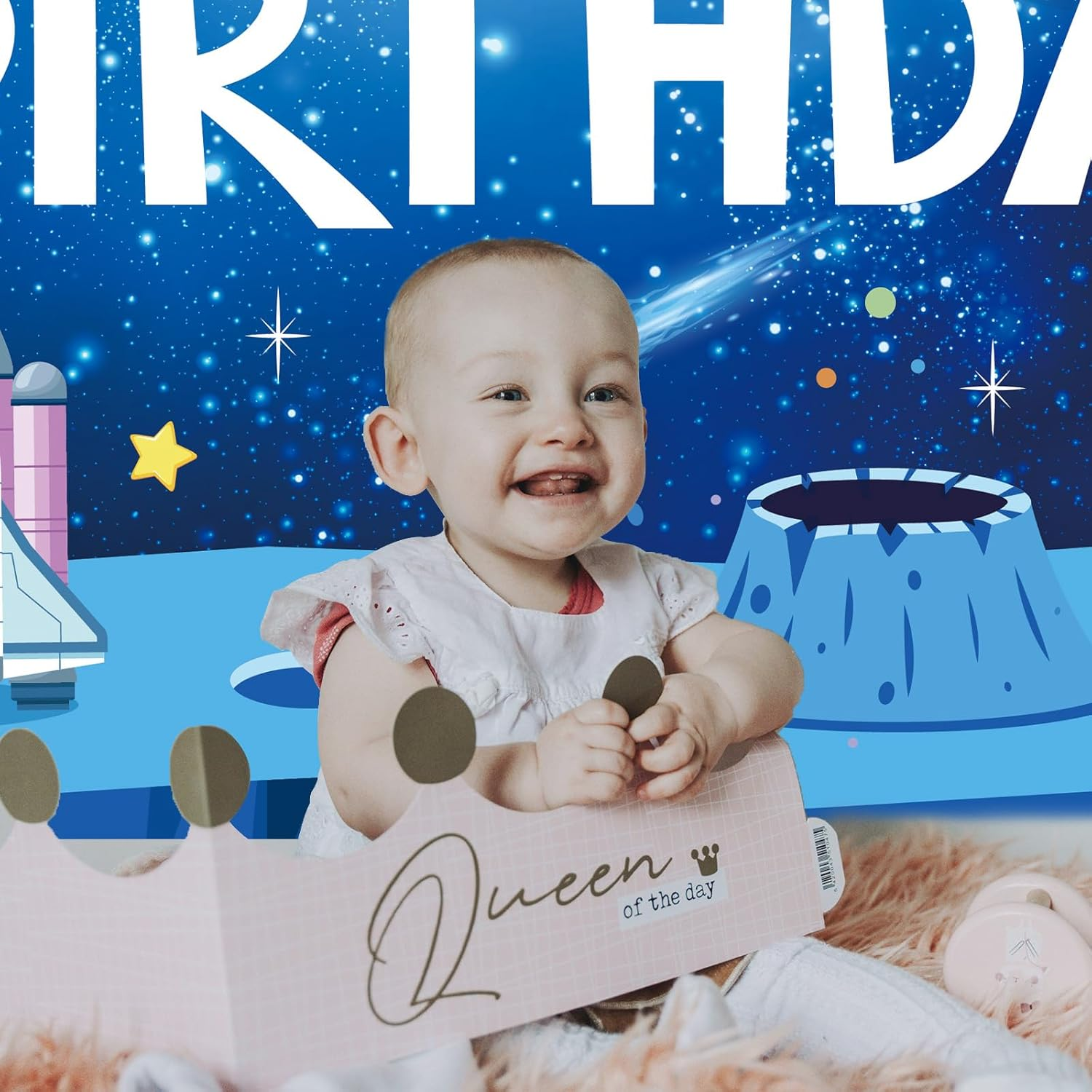 5.9X3.28Ft Space Birthday Backdrop, Outer Space Happy Birthday Banner Astronaut Rocket Birthday Party Decorations Planet Space Theme Photo Studio Props Party Supplies for Boys Kids image number 1