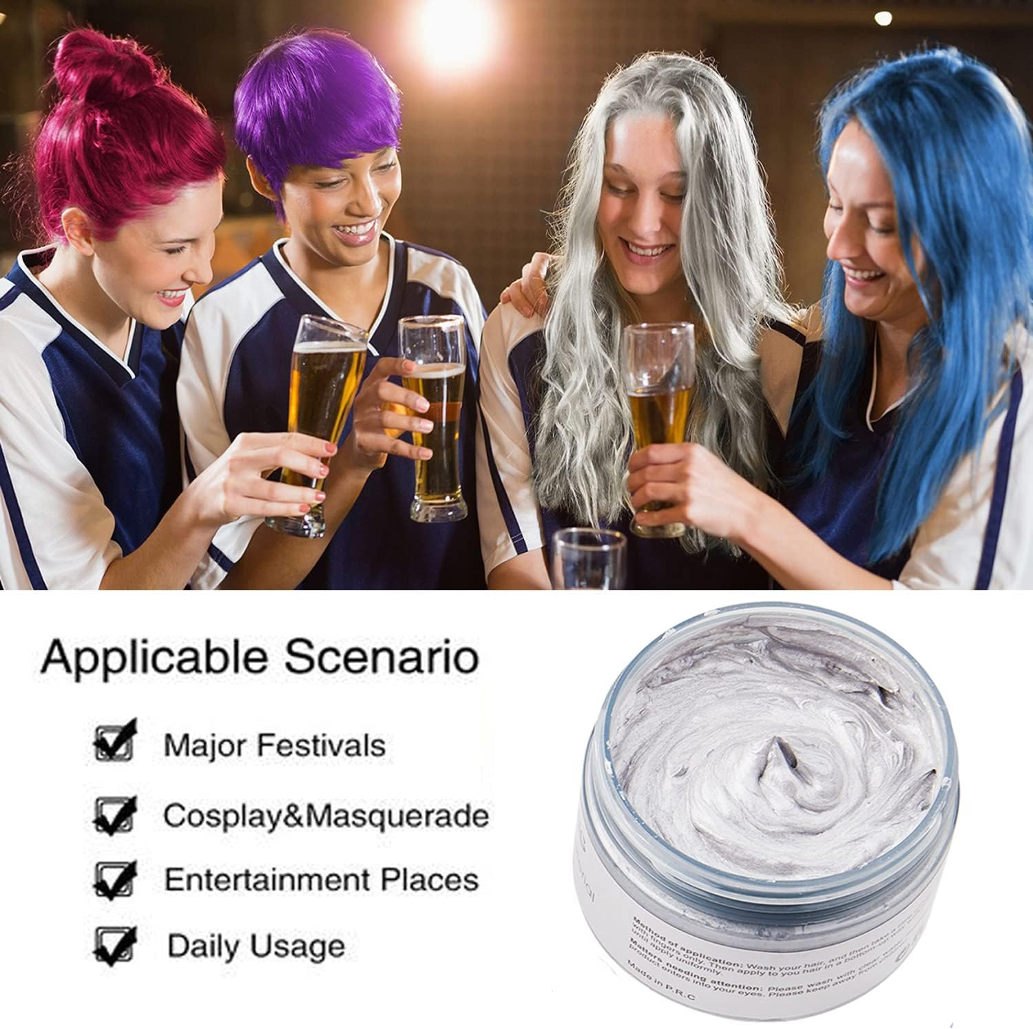 Mofajang Silver Grey Hair Color Wax, Natural Hairstyle Wax 4.23 Oz, Temporary Hairstyle Cream for Party, Cosplay, Halloween, Daily Use, Date, Clubbing (Silver Grey) - Blue image number 4