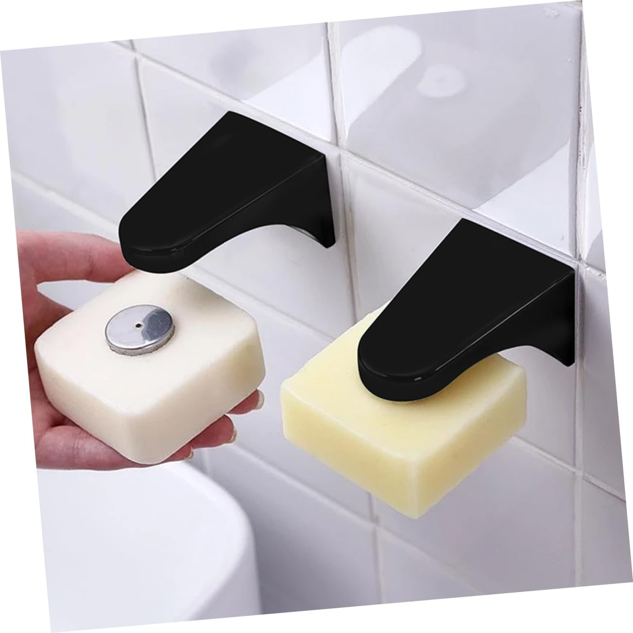 VICASKY 2Pcs Magnetic Soap Racks Bathroom Accessory Shower Soap Holder Wall Hanging Rack image number 6