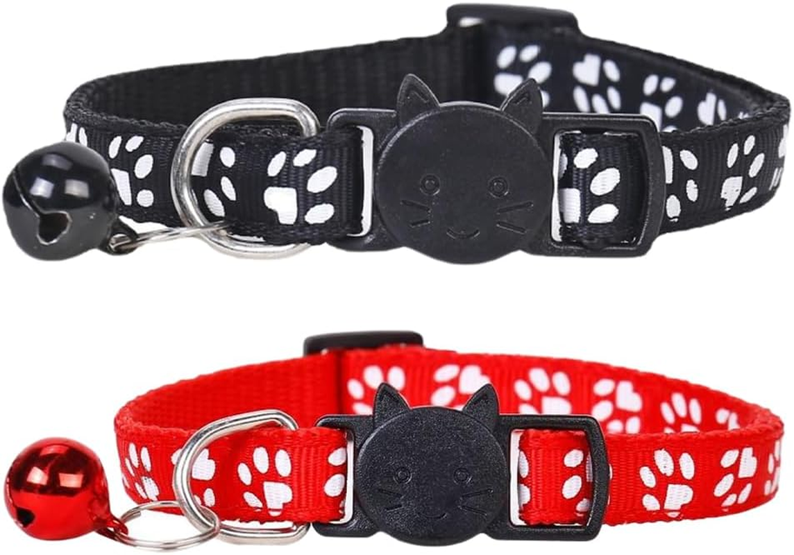 Weddhuis Pack of 2 Cat Collars with Safety Clasp and Bell, Adjustable Collar Cat Kitten image number 1