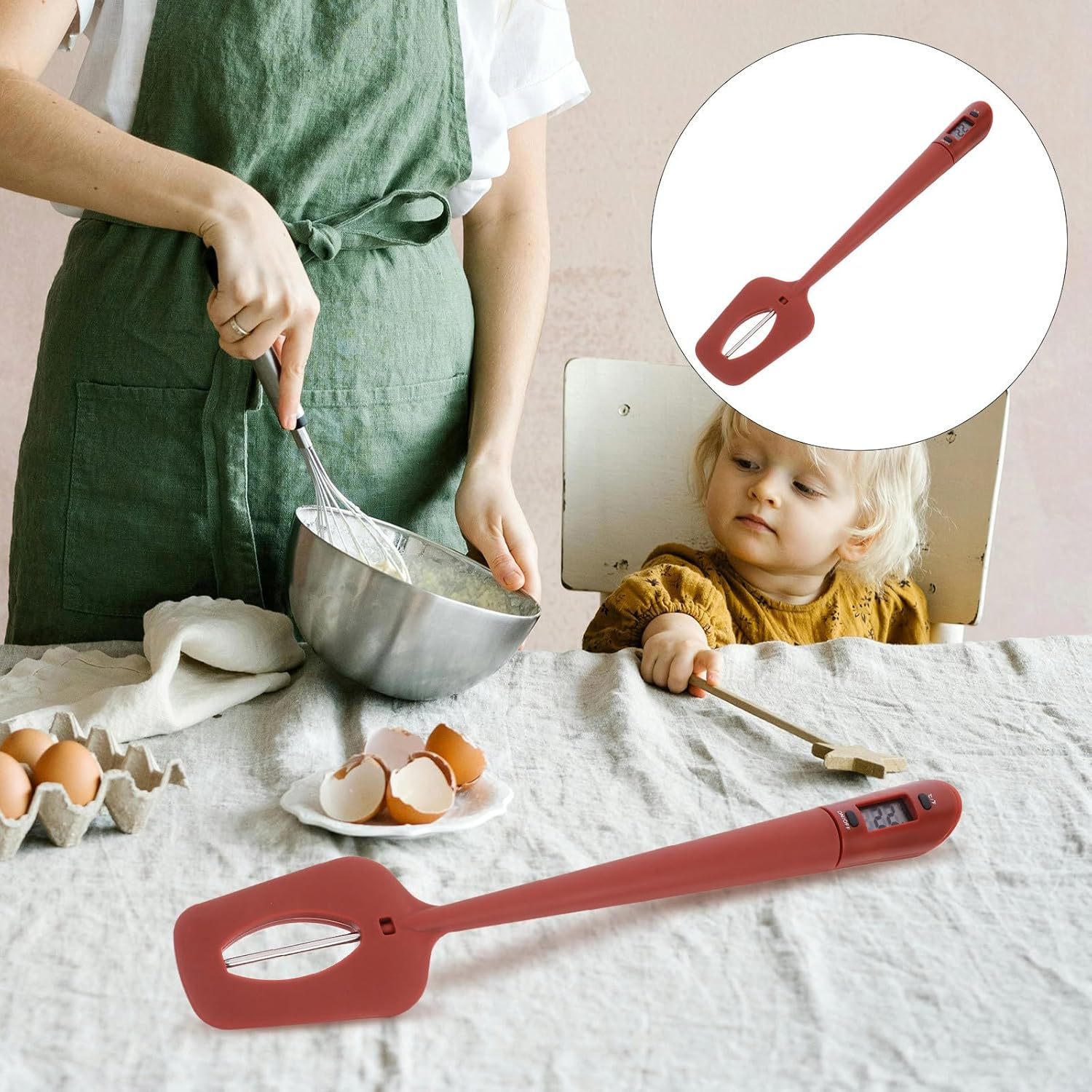 EXAOMBLE Silicone Spatula Thermometer for Candy Baking with Digital Temperature Gauge, Brown Heat-Resistant Kitchen Tool for Jam, Chocolate, and Dough Cooking