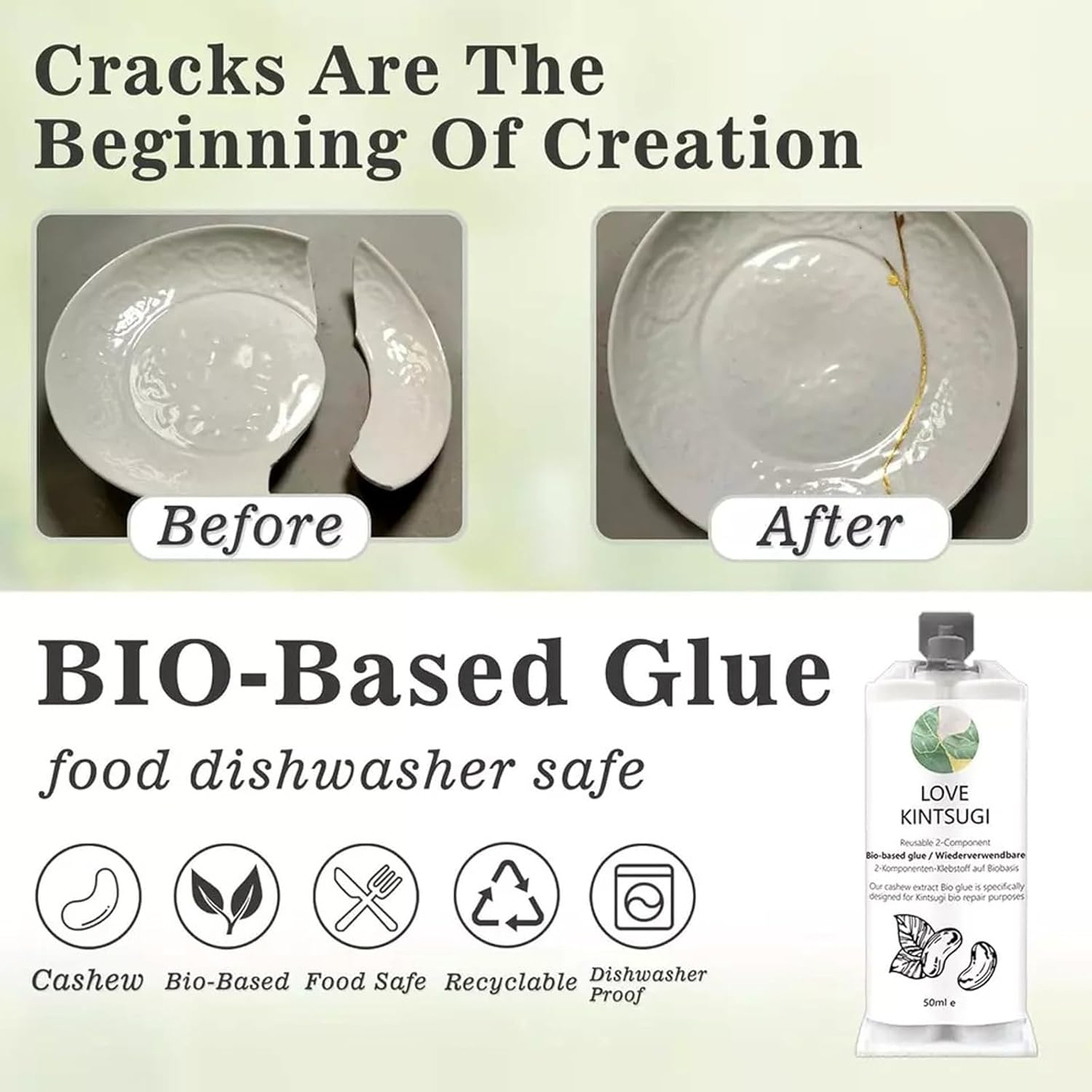 Youngly Kintsugi Repair Kit Food Safe, Japanese Gold Repair Kit, Bio Gold Glue Ceramics image number 3