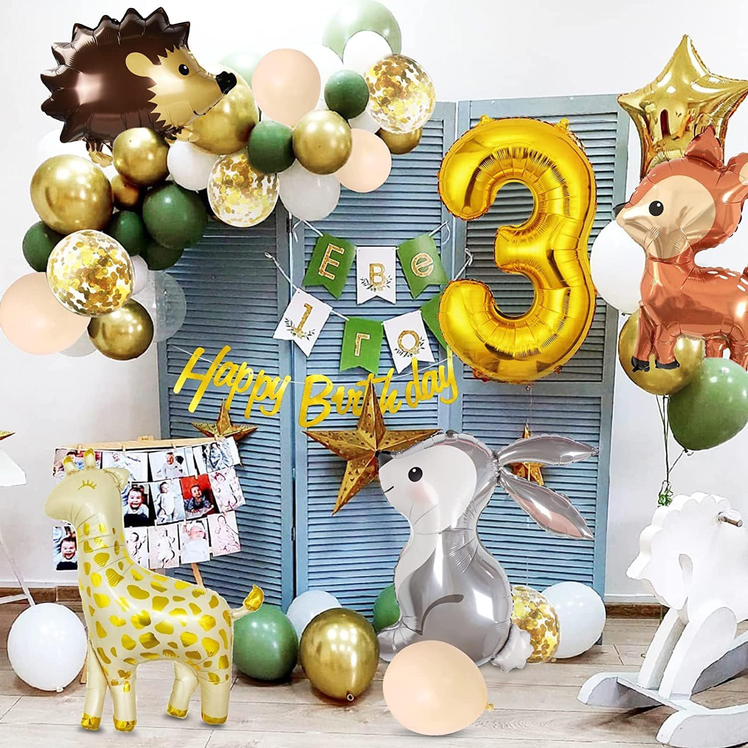 3Rd Birthday Decorations Jungle Animal Theme Set, Number 3 Happy Birthday Banner Jungle Wildlife 3 Years Old Birthday Party Supplies image number 1