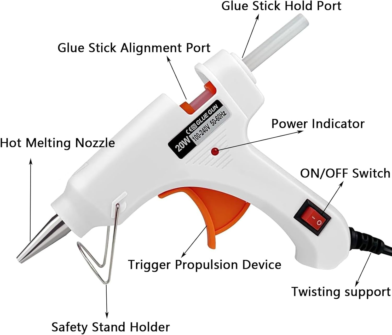 Visuivit Hot Glue Gun, Mini Glue Gun and Sticks Set with 40Pcs Glue Sticks High Temp Glue Gun for School Crafts DIY Arts Quick Home Repairs, 20W (White, Transparent Glue Stick) image number 2