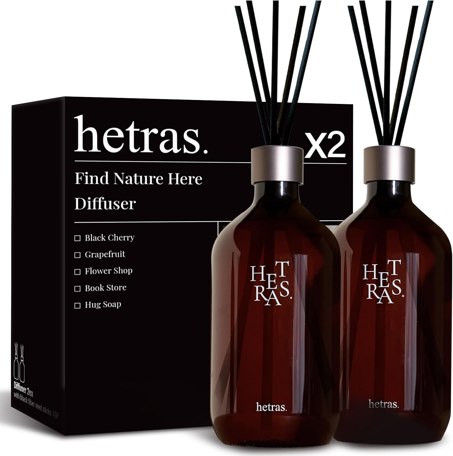 Hetras Premium Reed Diffuser Set 16.9 Fl.Oz. 2 Pack | Pure Laundry - Fresh & Warm Scent | Long-Lasting Luxury Fragrance with 10 Reed Sticks for Home & Office | Gifts for Loved One image number 2