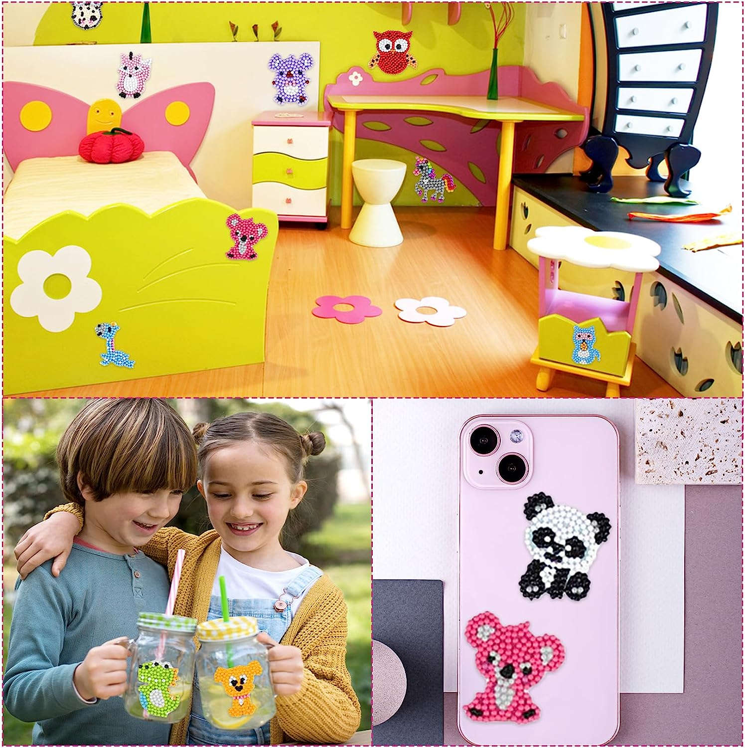 Diamond Art Stickers for Kids, 36Pcs 5D DIY Diamond Painting Kits, Animal Diamond Dot Stickers, Cute Gem Stickers for Crafts, Mosaic Sticker Art Kits for Kids Girls Boys