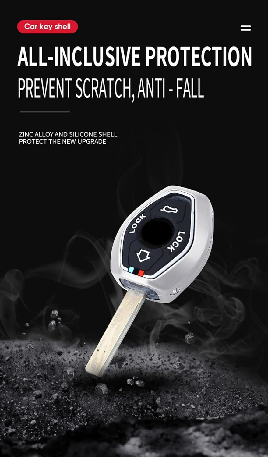 Ontto Alloy Car Key Fob Cover Fit for BMW X3 X5 Z3 Z4 3 5 7 Series E38 E39 E46 E83 1998-2005 Smart Key Case Keyring Silicone Key Shell Holder Bag Keychain Full Protection Accessories Black B - B-Black image number 4