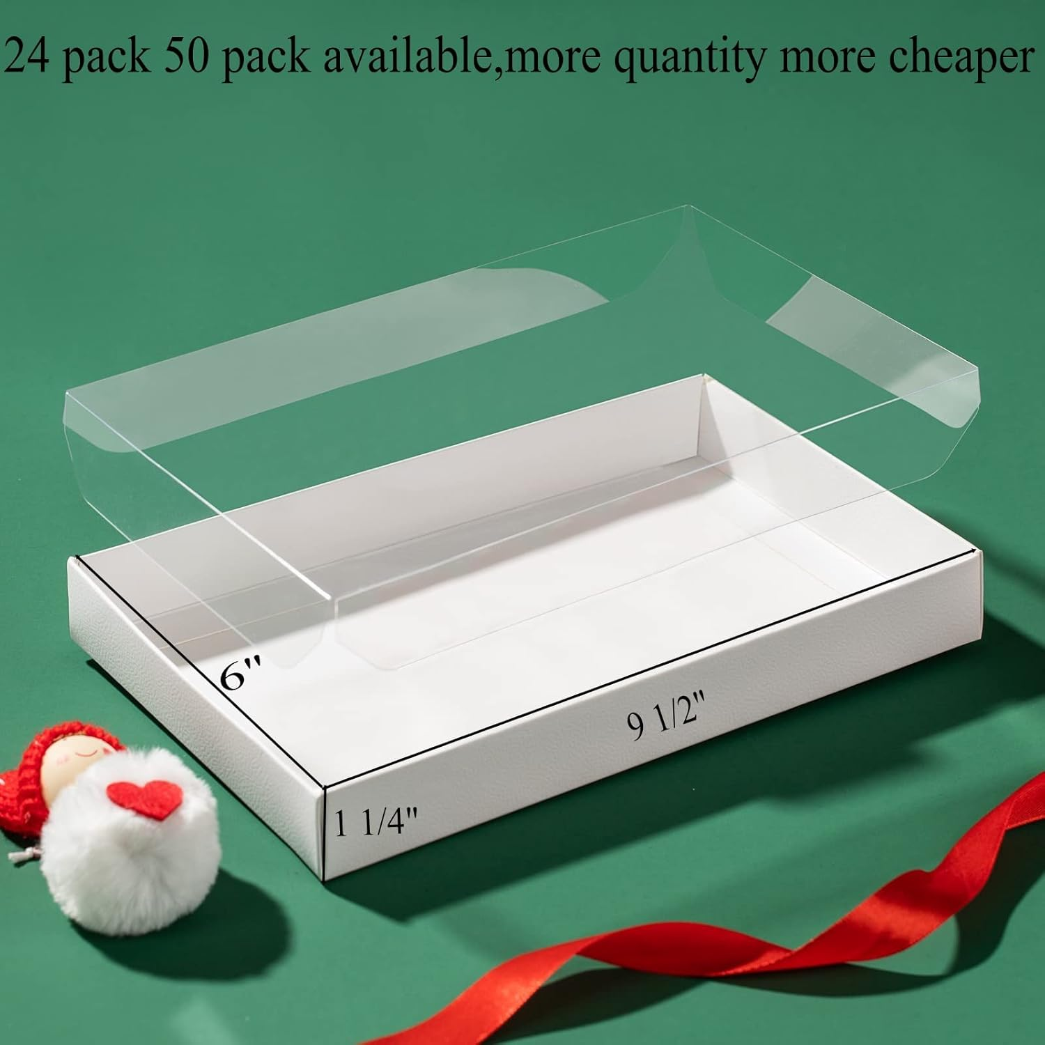 Romanticbaking 10Pack 9 1/2" X 6" X 1 1/4" Inch Clear Cookies & Cakesicle Boxes with Window - Perfect for Macarons & Chocolate Covered Pretzel Rods - 24, Gold,Transparent image number 7