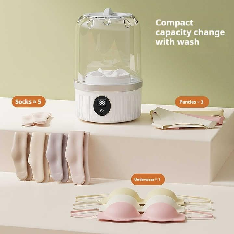 Mini Washing Machine for Underwear Baby Clothe Compact Electric Rechargeable Washer Spin Cycle Bucket Portable Laundry Small Size Ultrasonic Cleaner Wash Machine Cordless Home Camping Apartment Travel image number 2