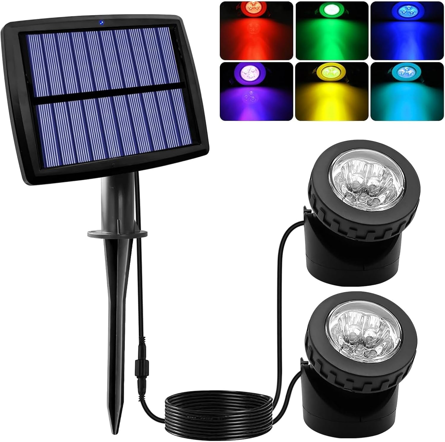 Solar Pond Lights, RGB Color Changing LED Underwater Lights with 2 Modes, Solar Submersible Fountain Lights IP68 Waterproof, Landscape Spotlights for Ganden Pond Waterfall Fountain Pool (2 in 1)