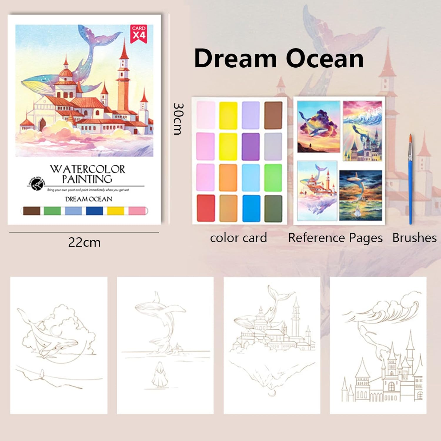 MEIYUETAOSI Watercolor Paint Pad Kit, 3 Themes12 Watercolor Coloring Books for Kids Teens and Adults Beginners 6.6 * 9'' image number 2