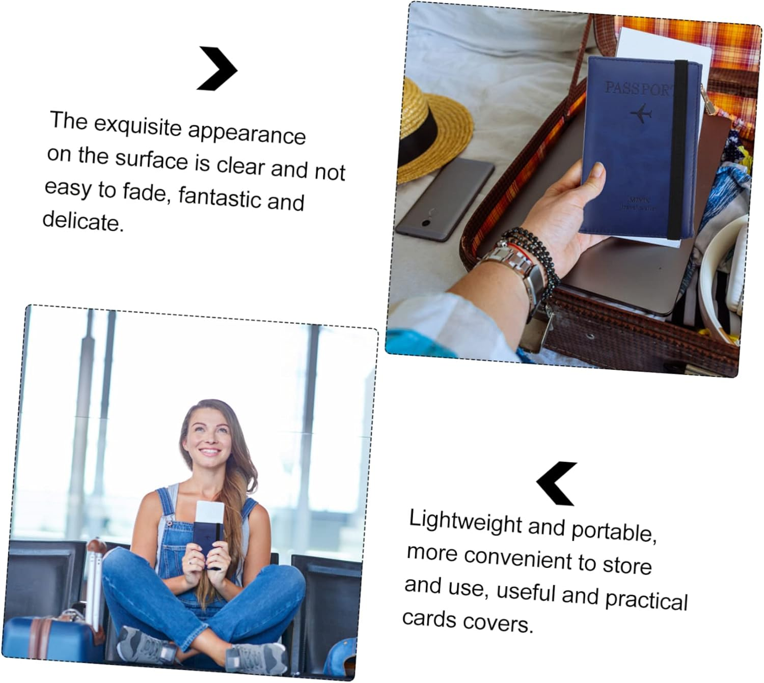 BCOATH Travel Passport Protector Pu Passport Holder RFID Blocking Card Cover with Zipper Gate Pass Holder for Men and Women Short Blue - Navy image number 6