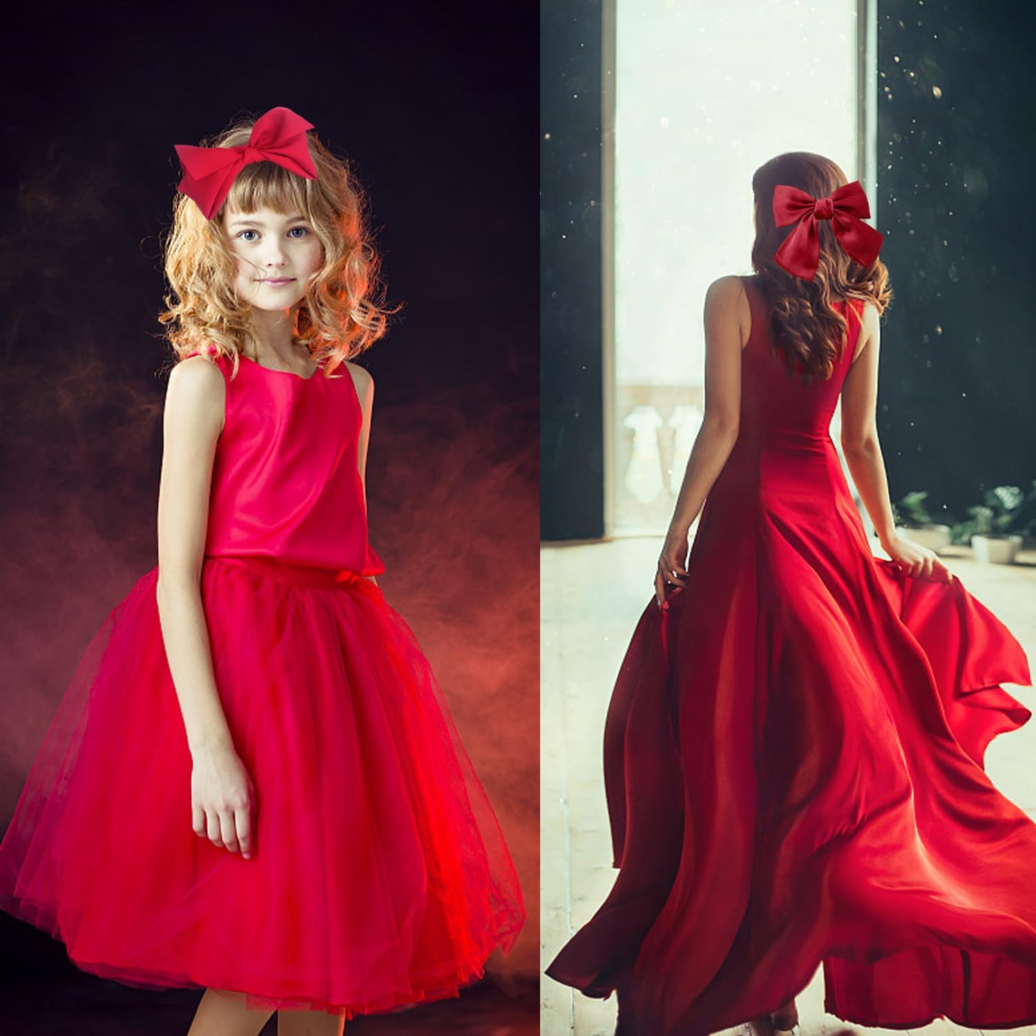 1 Butterfly Bow Headband 1 Barrette Wide Edge Hairband Washable Hair Band Fashion Hair Accessories for Women and Kids Suitable for Many Hairstyles (Red)