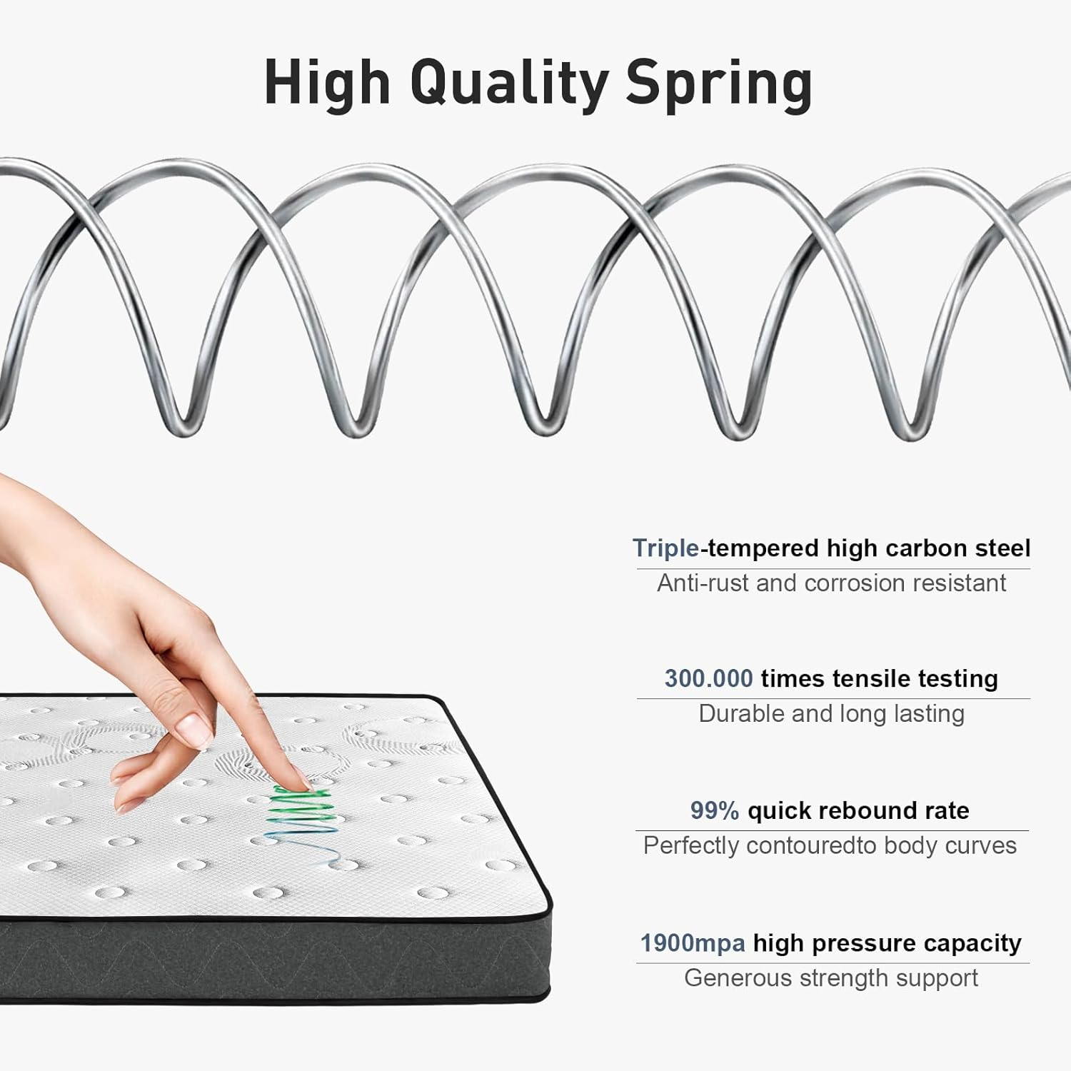 Single Size Mattress, 18Cm Memory Foam Mattress for Pressure Relief & Comfort Sleep, Knitted Breathable Cover, Medium Firm White+Grey image number 5