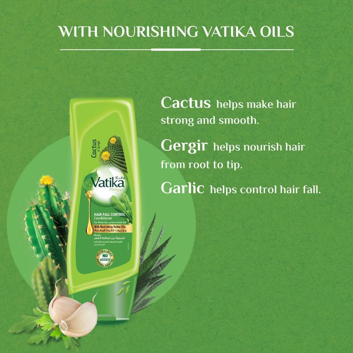 Vatika Naturals Hair Fall Control Shampoo & Conditioner (2X400Ml)| Enriched with Cactus & Gergir | for Weak Hair, Prone to Fall | Super Value Bundle Pack image number 5