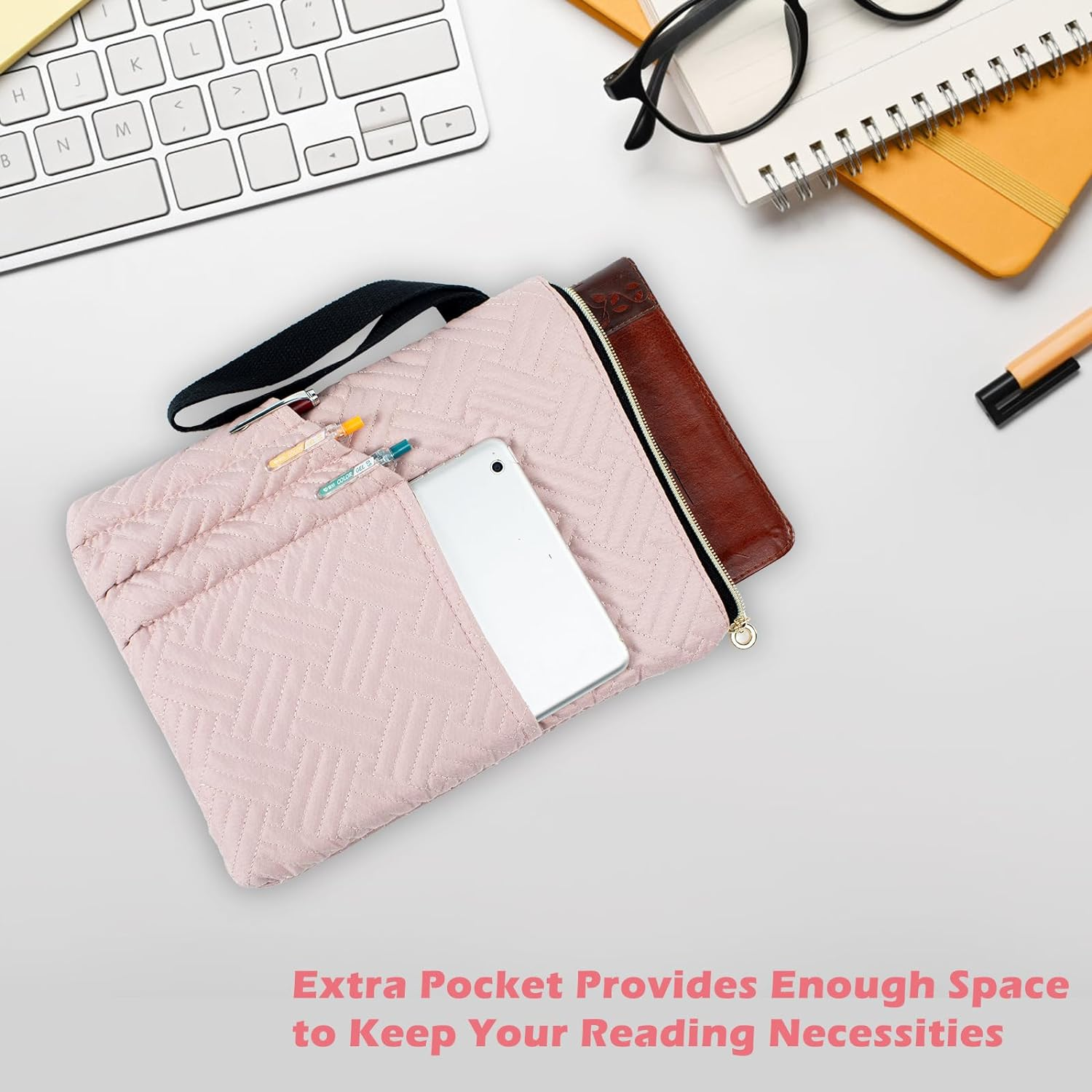 Book Sleeve with Zipper, 11"X9" Padded Book Protector, Washable Quilted Book Covers for Paperbacks, Book Pouch with Pockets for Book Lover Gifts image number 5