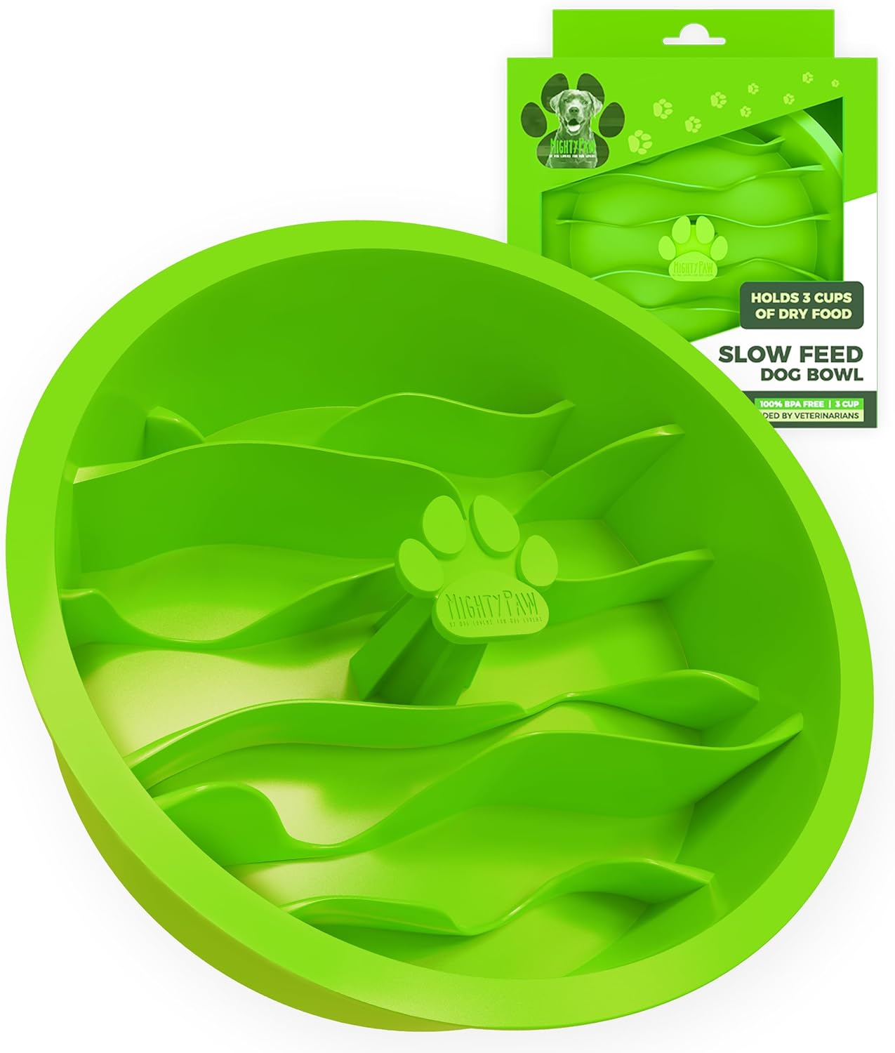 Mighty Paw Slow Feeder Dog Bowls | Interactive Dog Bow Insert - Silicone Puzzle Feeder Insert - Medium for All Sized Breeds (7" X 2")