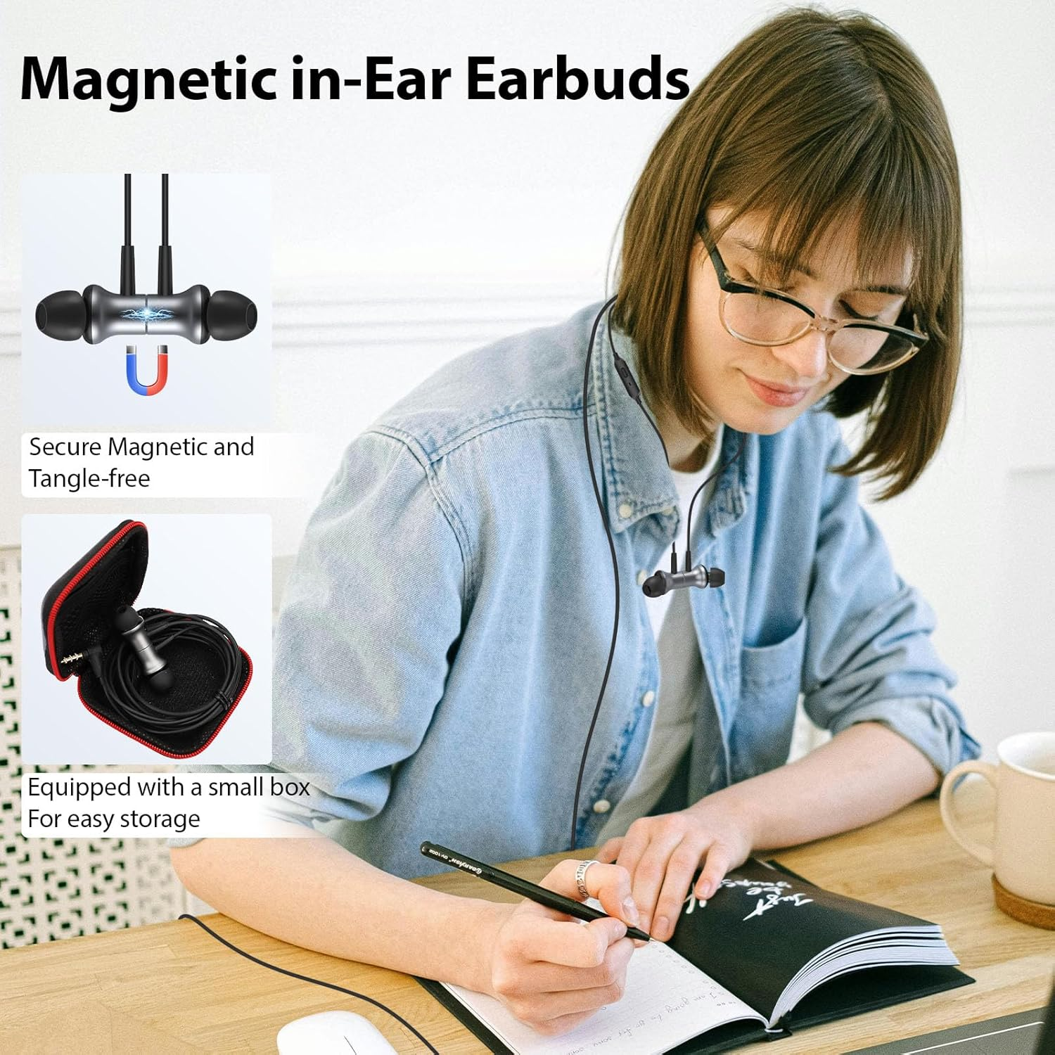 AIAUXAI In-Ear Headphones Wired 3.5Mm Jack Hifi Headphones with Mic Powerful Bass Sound HD Calls No Noise for Phone Computer Tablet MP3