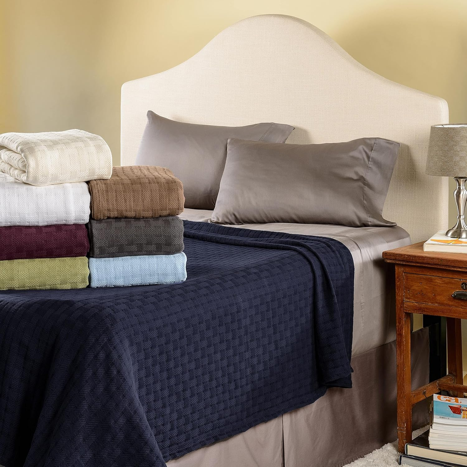 Superior 100% Cotton Thermal Blanket, Soft and Breathable Cotton for All Seasons, Bed Blanket and Oversized Throw Blanket with Luxurious Basket Weave Pattern - King Size, Plum image number 4