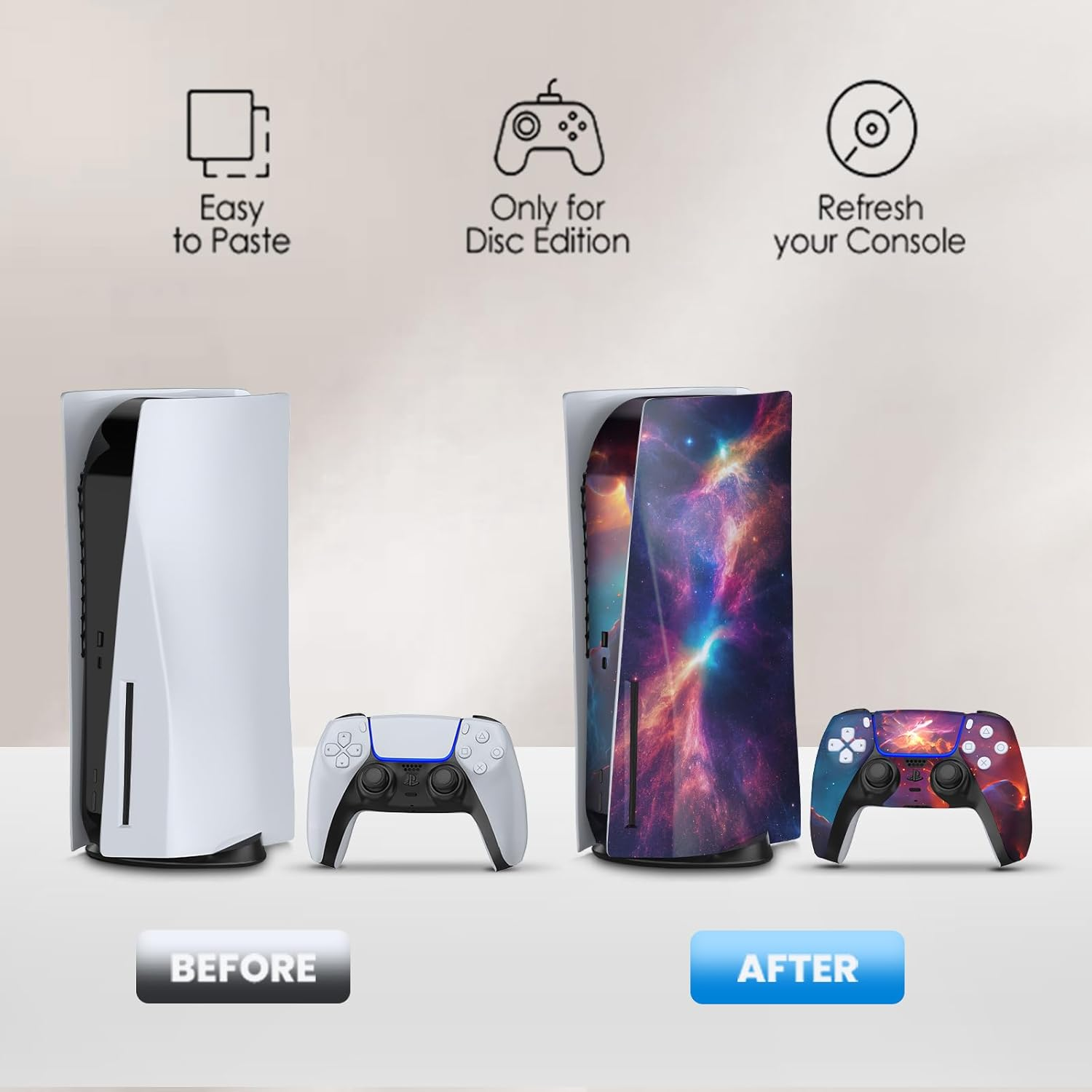 PS5 Skin Disc Edition Anime Console and Controller Vinyl Cover Skins Wraps for Playstation 5 Disc Version CD-ROM Version Purple and Green image number 2