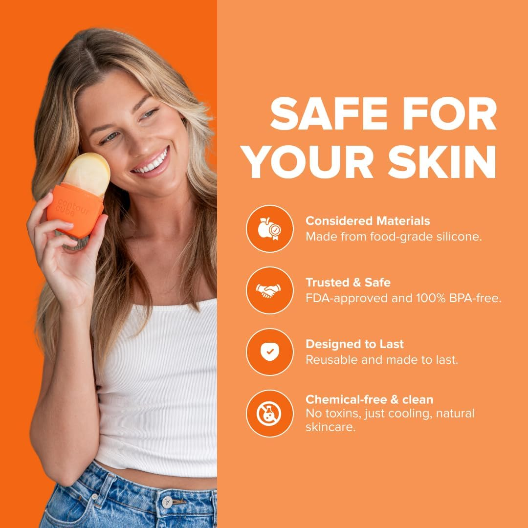 Contour Cube Original - Ice Roller for Sculpting & De-Puffing - Face Ice Roller & Massager with Bpa-Free Silicone - Ice Mold for Face - Skin Care Tools for Daily Skincare (180Ml) - Peach - Marble image number 5