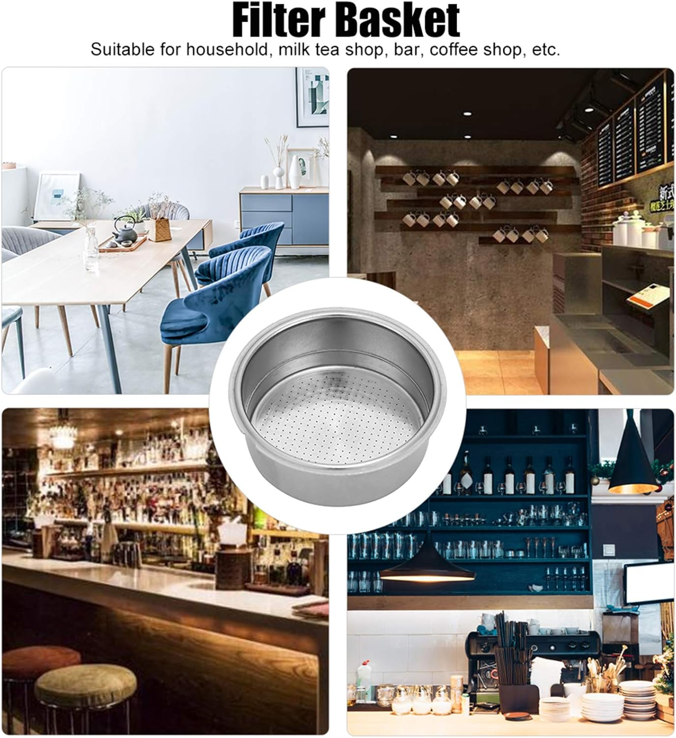 MUNEFE Stainless Steel Filter Basket, Coffee Filter Basket, Espressos Filter Basket for Home Use, Tea Shop, Coffee Shop, Etc image number 1