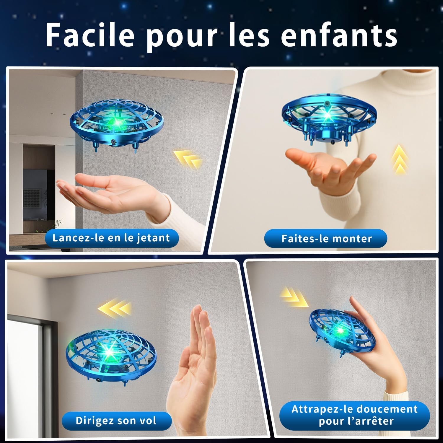 DEERC D12 Mini Drone for Kids, Hand-Controlled UFO Flying Ball with Shining LED Lights,5 Motion Sensors,360&deg; Flips, 2 Speed Modes,Anti-Collision,Indoor UFO Toy Gifts for Boys and Girls image number 2