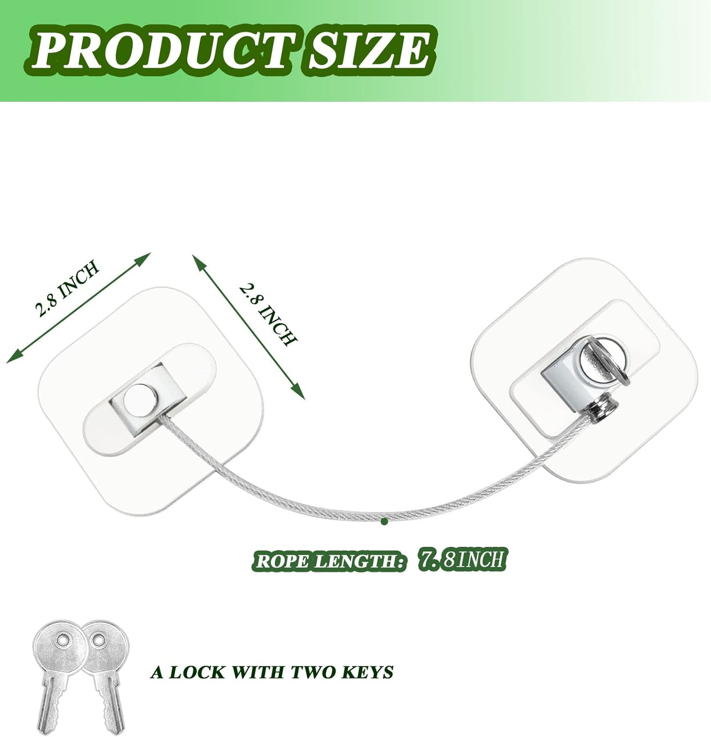Refrigerator Lock with Key, Fridge Locks,Lock for Fridge Freezer, Cabinets and Drawers, Air Oven Air Fryer, Closets, Windows, 2 Pack Refrigerator Lock with 4 Keys (White) - White image number 4